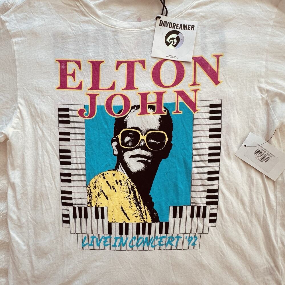 New Daydreamer Elton John Live In Concert 92 Boyfriend Tee Vintage White Size L - Picture 4 of 6